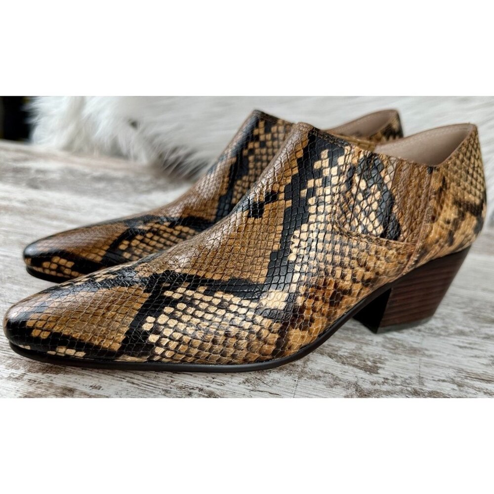 J.CREW Piper Ankle Boots Women’s 8.5 Snake Embossed Italian‎ Leather Block Heel - Picture 4 of 11
